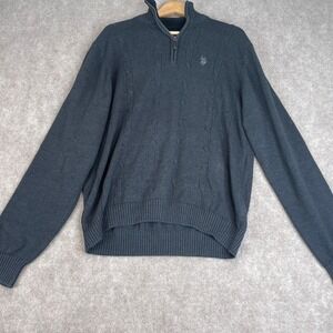 US‎ Polo Assn Mens Quarter Zip Sweater Dark Gray Cable Knit Sherpa Lined XL